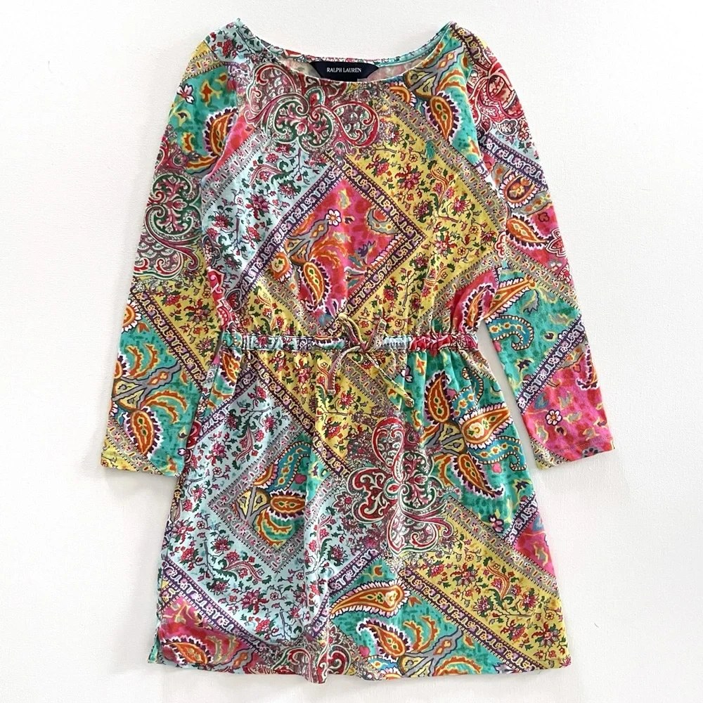 Ralph Lauren Paisley Floral Tie Waist Dress Girls Size 6